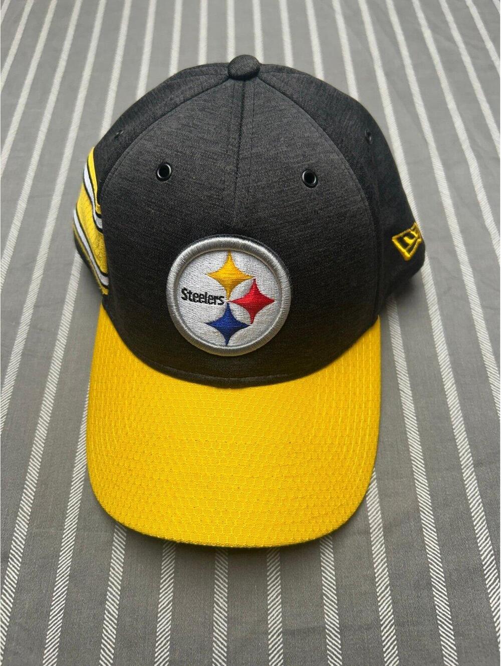 Pittsburg Steelers Hat Adult Medium/Large Black Yellow Logo New Era 39Thirty